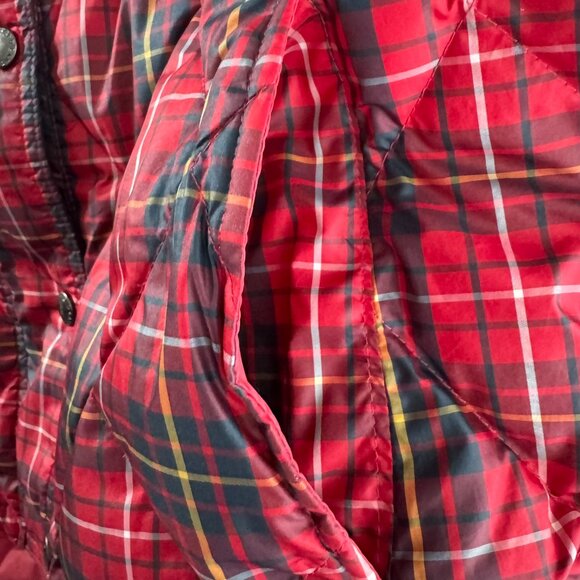 Lands' End Puffer Down Vest Womens Large Quilted Red Plaid Outdoor CJ-2146 - Picture 7 of 10